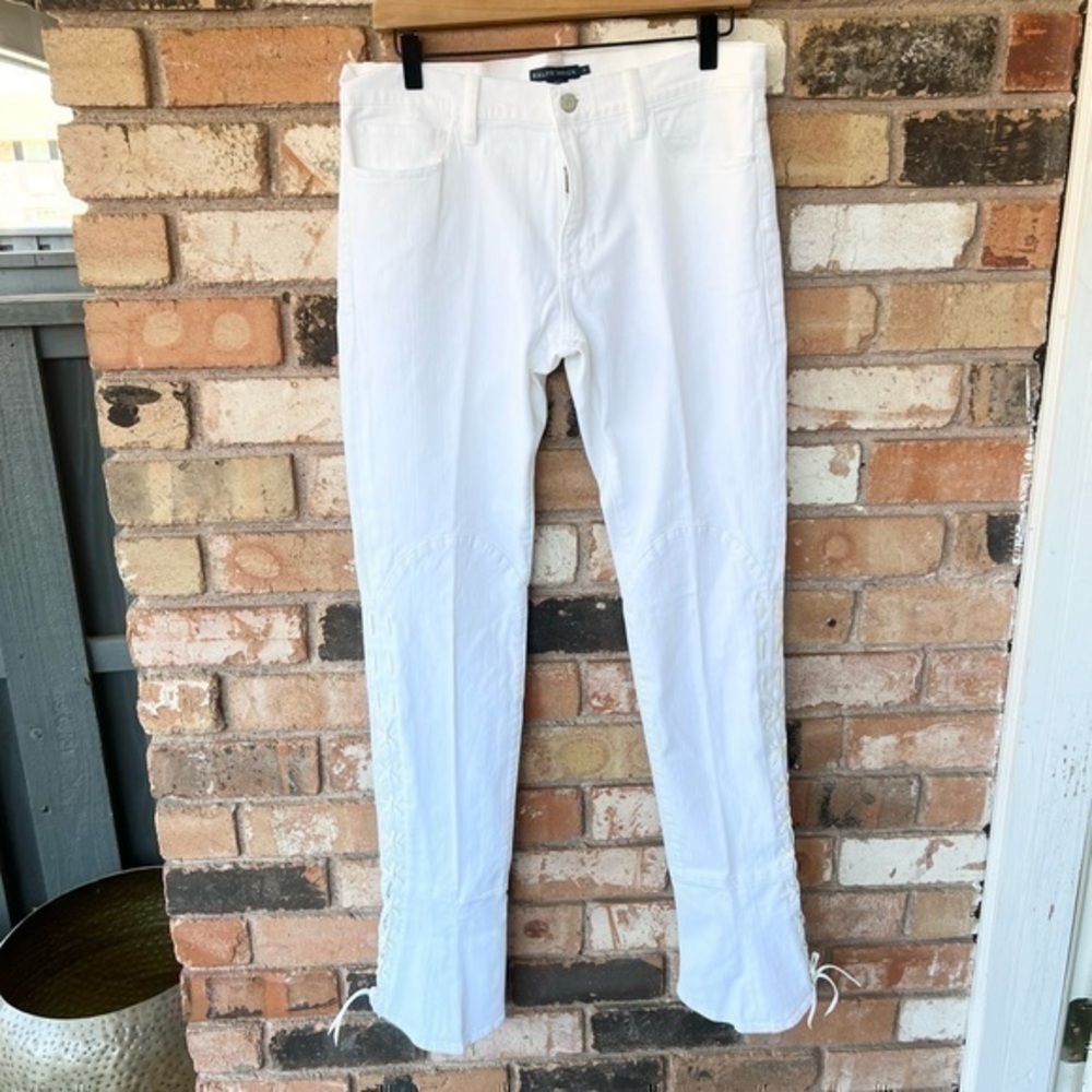 NWT Ralph Lauren Blue Label White Denim Jeans with Leather lace up RARE